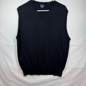 GAP‎ Mens Vest Sweater Sleeveless V Neck Cotton Knit Layering Casual Black L